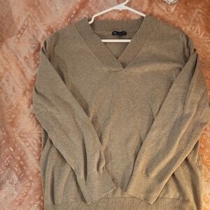 Women's Tan V-Neck Sweater